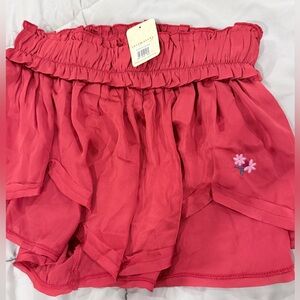 NWT Free People Red Ruffled Skirt with Floral Embroidery